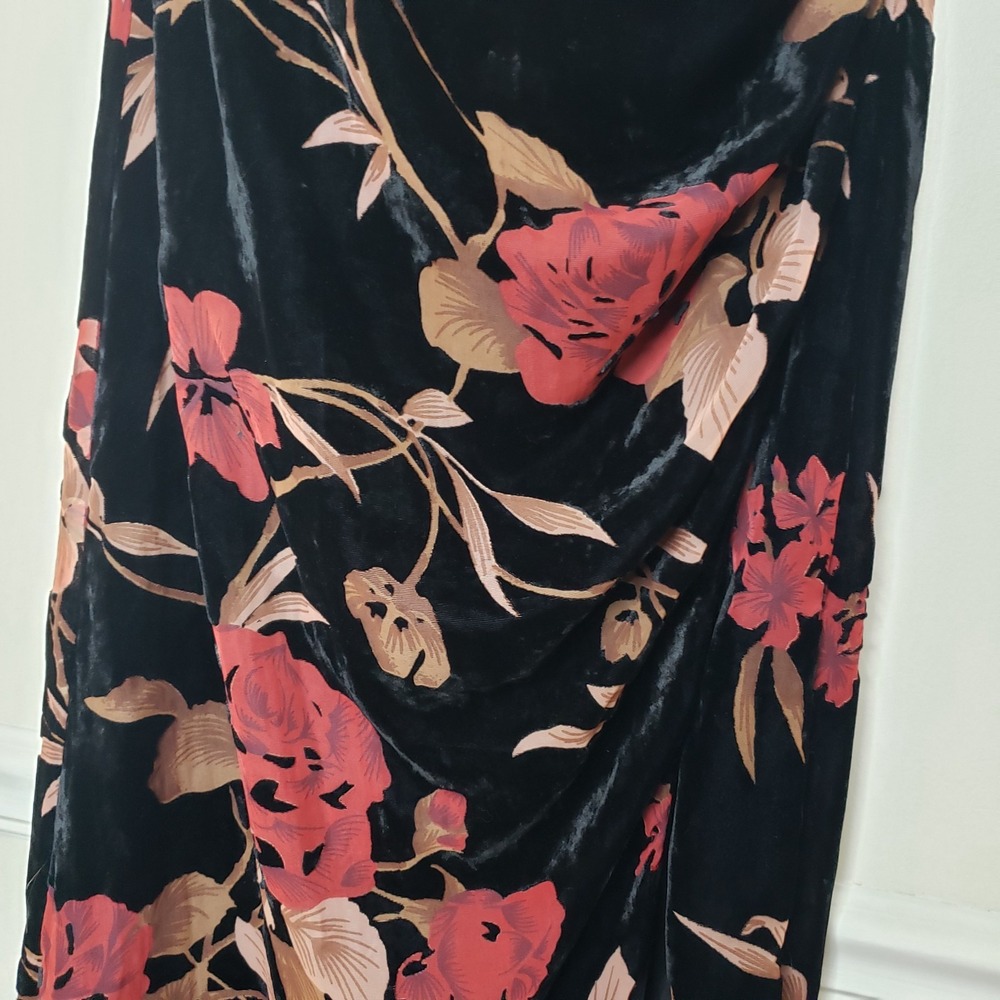 Lulus Velvet Burnout Strapless Gown Sz S Dress Floral Side Slit Formal Goth Vamp - Picture 4 of 16